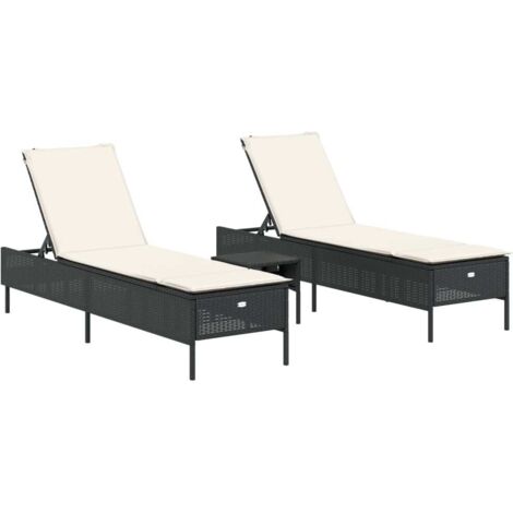 vidaXL Set Lettini Prendisole con Cuscini 3pz Nero in Polyrattan