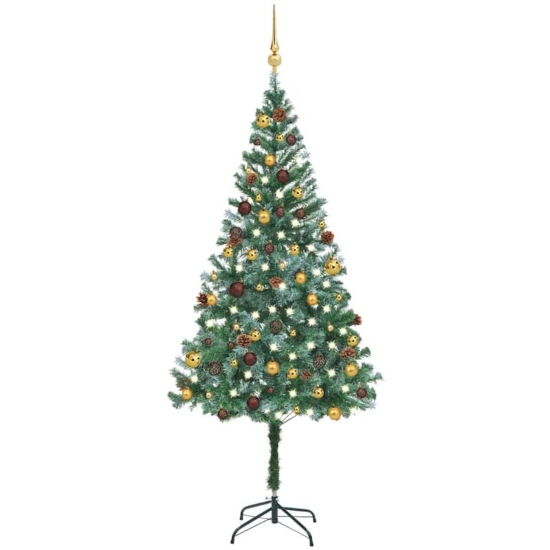 

vidaXL Set medio árbol de Navidad artificial LED, bolas y piñas 180cm