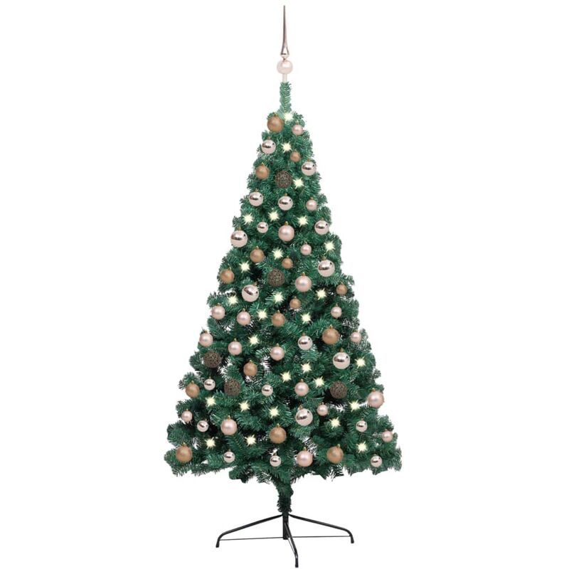 

Set medio árbol de Navidad artificial LED y bolas verde 150 cm - Vidaxl