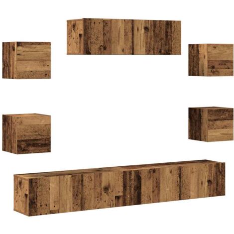 vidaXL Set Mobile TV 7 pz Montato a Parete Legno Antico in Truciolato