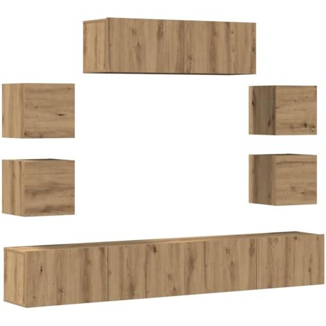 vidaXL Set Mobile TV 7 pz Montato a Parete Rovere in Legno Multistrato