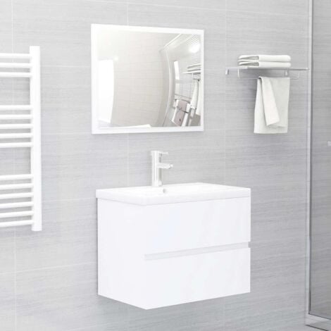 vidaXL Set Mobili da Bagno 2 pz Bianco in Legno Multistrato