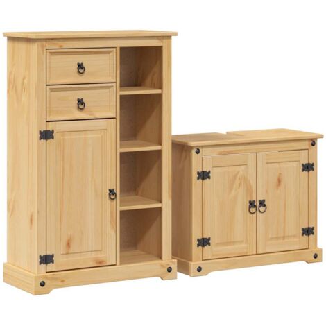 vidaXL Set Mobili da Bagno 2 pz Corona in Legno Massello di Pino
