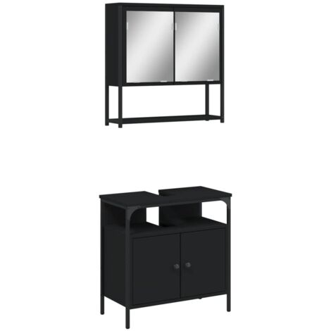 vidaXL Set Mobili da Bagno 2 pz Nero in Legno Multistrato