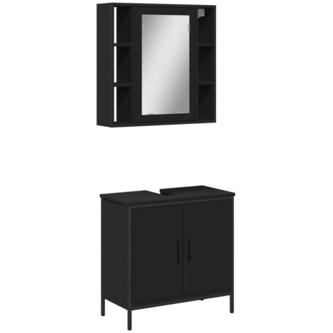 vidaXL Set Mobili da Bagno 2 pz Nero in Legno Multistrato