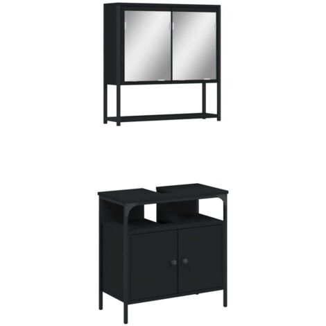 Mobile Bagno Nero 30x30x183.5 Cm - Armadio Alto In Legno Multistrato - Foto 2