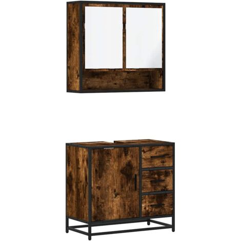 vidaXL Set Mobili da Bagno 2 pz Rovere Fumo in Legno Multistrato