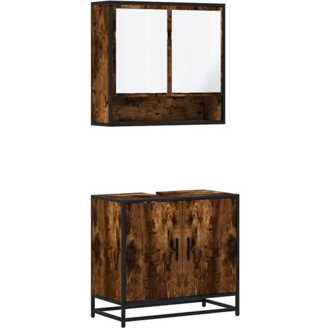 vidaXL Set Mobili da Bagno 2 pz Rovere Fumo in Legno Multistrato