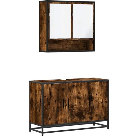 vidaXL Set Mobili da Bagno 2 pz Rovere Fumo in Legno Multistrato