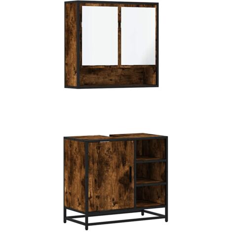 vidaXL Set Mobili da Bagno 2 pz Rovere Fumo in Legno Multistrato