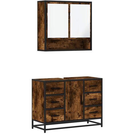 vidaXL Set Mobili da Bagno 2 pz Rovere Fumo in Legno Multistrato