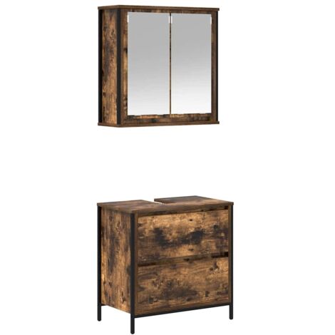 vidaXL Set Mobili da Bagno 2 pz Rovere Fumo in Legno Multistrato