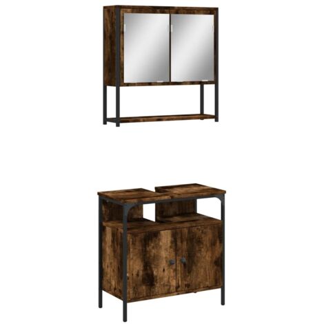 vidaXL Set Mobili da Bagno 2 pz Rovere Fumo in Legno Multistrato
