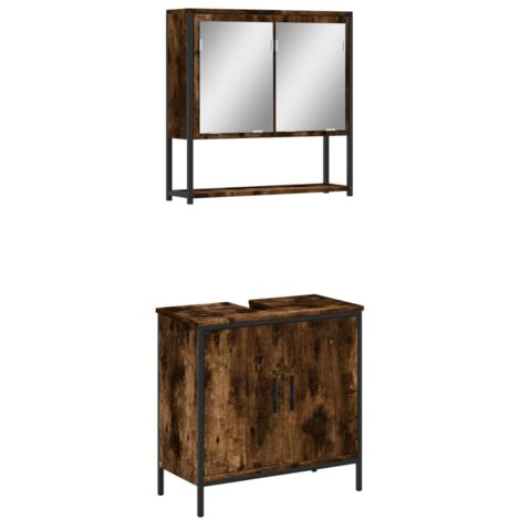 vidaXL Set Mobili da Bagno 2 pz Rovere Fumo in Legno Multistrato