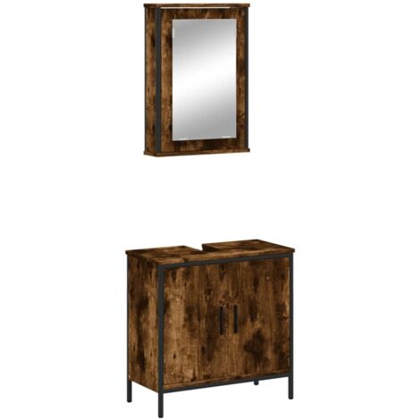 vidaXL Set Mobili da Bagno 2 pz Rovere Fumo in Legno Multistrato