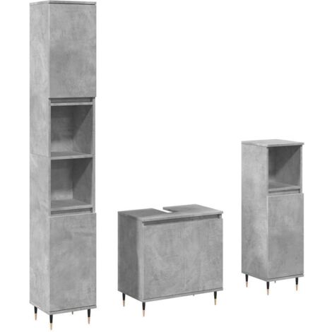 vidaXL Set Mobili da Bagno 3 pz Grigio Cemento in Legno Multistrato
