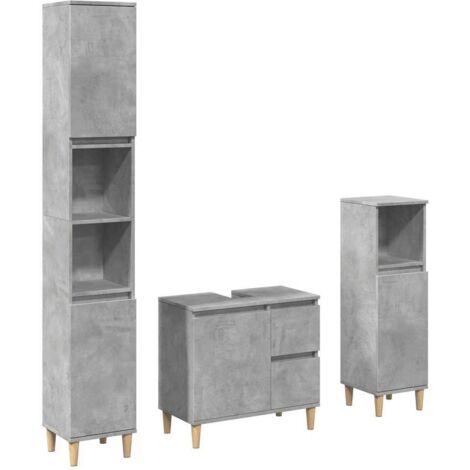 vidaXL Set Mobili da Bagno 3 pz Grigio Cemento in Legno Multistrato