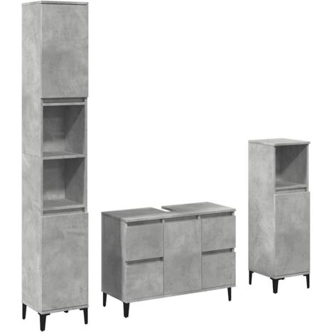 vidaXL Set Mobili da Bagno 3 pz Grigio Cemento in Legno Multistrato
