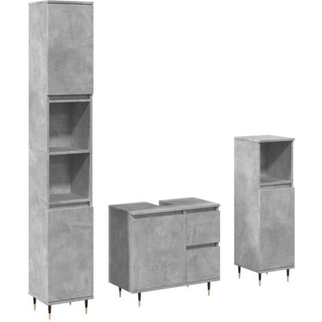 vidaXL Set Mobili da Bagno 3 pz Grigio Cemento in Legno Multistrato