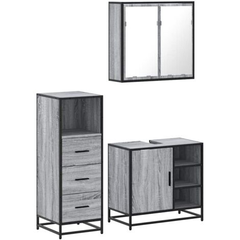 vidaXL Set Mobili da Bagno 3 pz Grigio Sonoma in Legno Multistrato