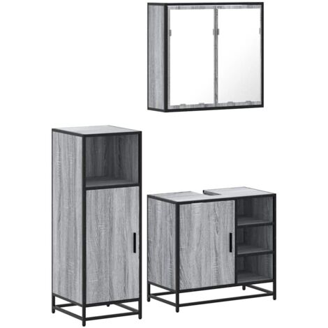vidaXL Set Mobili da Bagno 3 pz Grigio Sonoma in Legno Multistrato