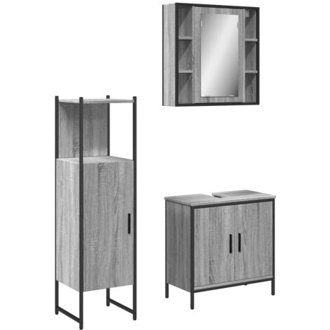 vidaXL Set Mobili da Bagno 3 pz Grigio Sonoma in Legno Multistrato