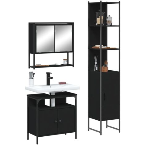 vidaXL Set Mobili da Bagno 3 pz Nero in Legno Multistrato