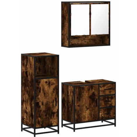 vidaXL Set Mobili da Bagno 3 pz Rovere Fumo in Legno Multistrato