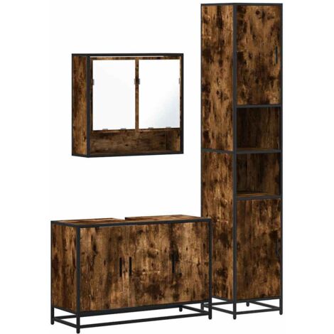 vidaXL Set Mobili da Bagno 3 pz Rovere Fumo in Legno Multistrato