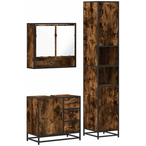 vidaXL Set Mobili da Bagno 3 pz Rovere Fumo in Legno Multistrato