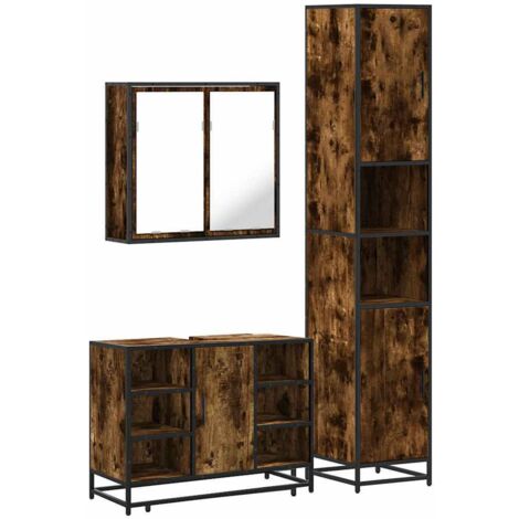vidaXL Set Mobili da Bagno 3 pz Rovere Fumo in Legno Multistrato