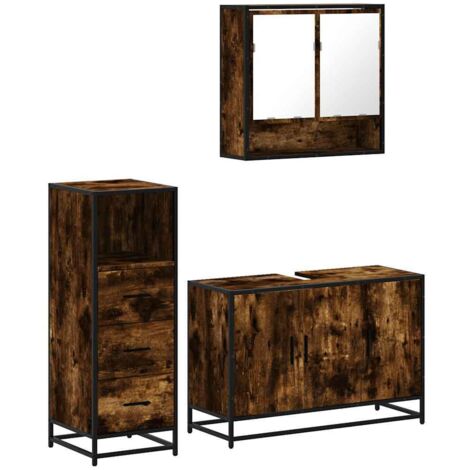 vidaXL Set Mobili da Bagno 3 pz Rovere Fumo in Legno Multistrato