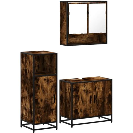 vidaXL Set Mobili da Bagno 3 pz Rovere Fumo in Legno Multistrato