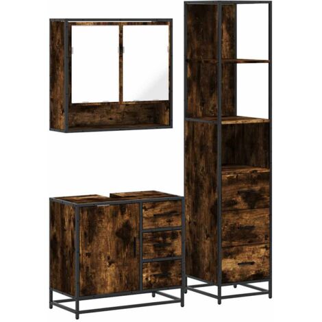 vidaXL Set Mobili da Bagno 3 pz Rovere Fumo in Legno Multistrato