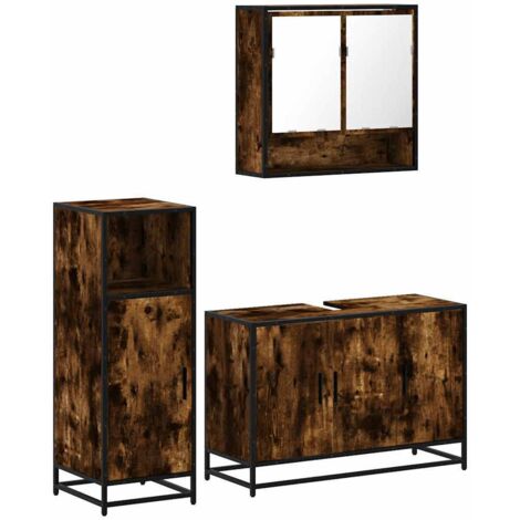 vidaXL Set Mobili da Bagno 3 pz Rovere Fumo in Legno Multistrato