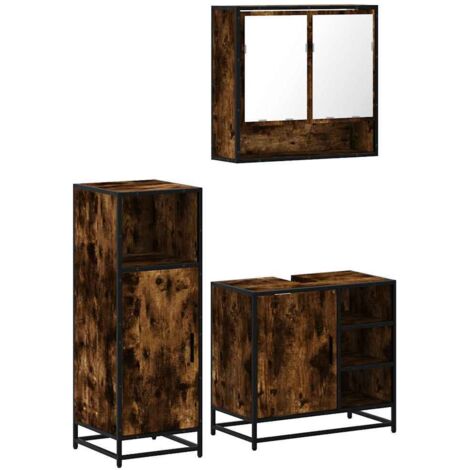 vidaXL Set Mobili da Bagno 3 pz Rovere Fumo in Legno Multistrato