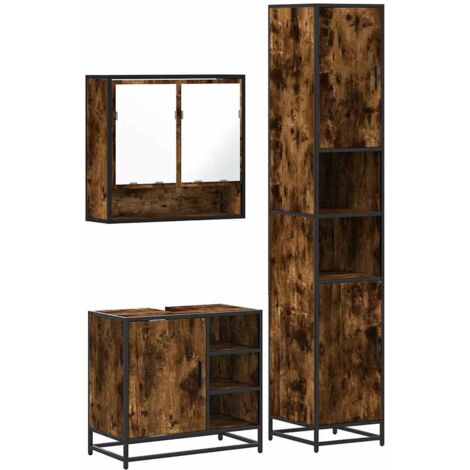 vidaXL Set Mobili da Bagno 3 pz Rovere Fumo in Legno Multistrato