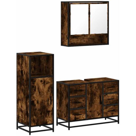 vidaXL Set Mobili da Bagno 3 pz Rovere Fumo in Legno Multistrato