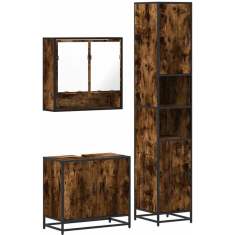 vidaXL Set Mobili da Bagno 3 pz Rovere Fumo in Legno Multistrato