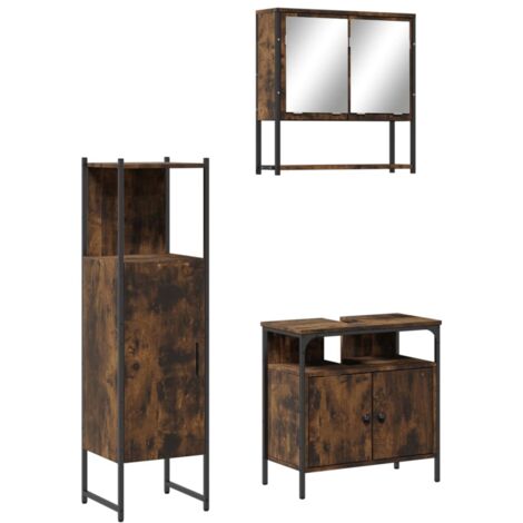 vidaXL Set Mobili da Bagno 3 pz Rovere Fumo in Legno Multistrato