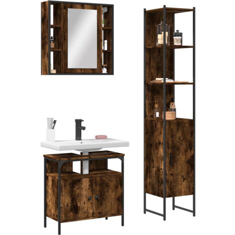 vidaXL Set Mobili da Bagno 3 pz Rovere Fumo in Legno Multistrato