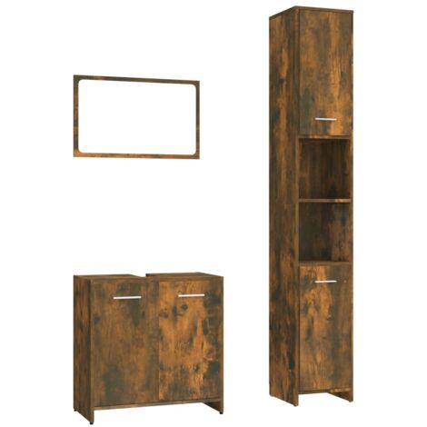 vidaXL Set Mobili da Bagno 3 pz Rovere Fumo in Legno Multistrato