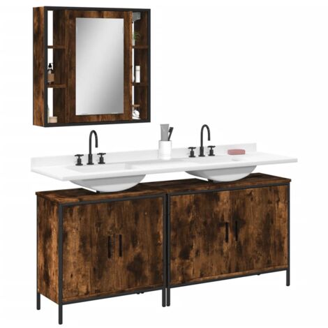 vidaXL Set Mobili da Bagno 3 pz Rovere Fumo in Legno Multistrato