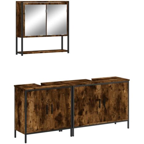 vidaXL Set Mobili da Bagno 3 pz Rovere Fumo in Legno Multistrato