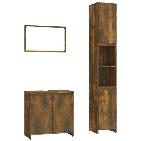 vidaXL Set Mobili da Bagno 3 pz Rovere Fumo in Legno Multistrato