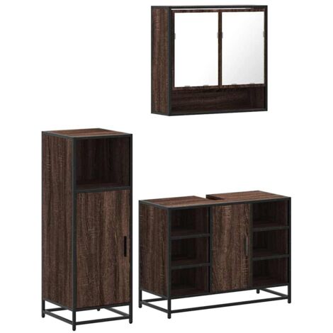 vidaXL Set Mobili da Bagno 3 pz Rovere Marrone in Legno Multistrato