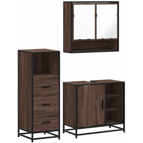 vidaXL Set Mobili da Bagno 3 pz Rovere Marrone in Legno Multistrato