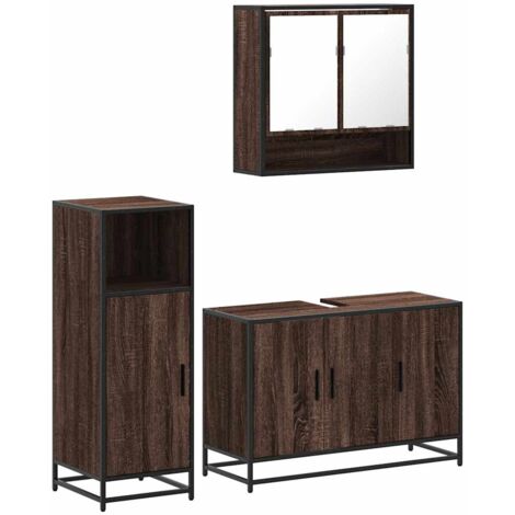 vidaXL Set Mobili da Bagno 3 pz Rovere Marrone in Legno Multistrato