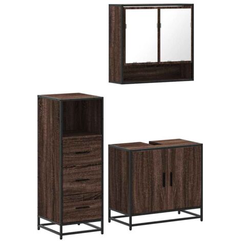 vidaXL Set Mobili da Bagno 3 pz Rovere Marrone in Legno Multistrato