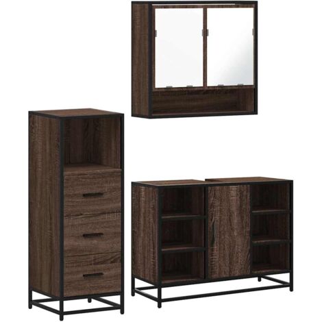 vidaXL Set Mobili da Bagno 3 pz Rovere Marrone in Legno Multistrato